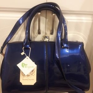 HANDBAG REPUBLIC VEGAN, blue patent leather